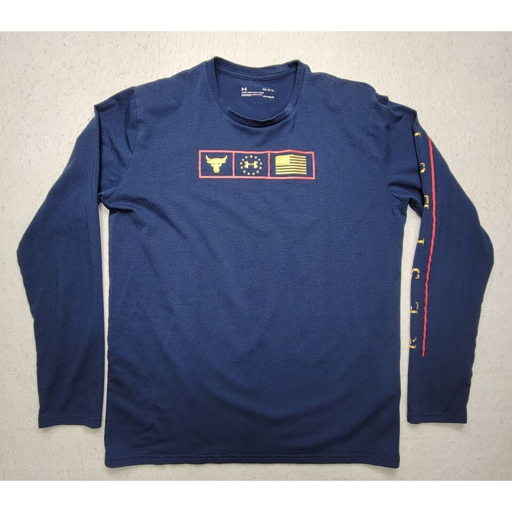 Under Armour Freedom Project Rock T Shirt Mens M Sleeve Graphic Long Sleeve Tee